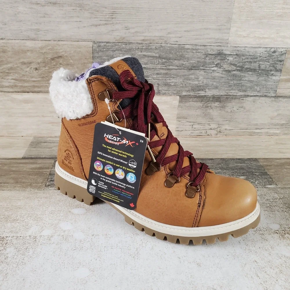 Kamik Rogue Hike 3 Womens Winter Boots Sz 8 Cognac Leather Side Zipper Lace Up